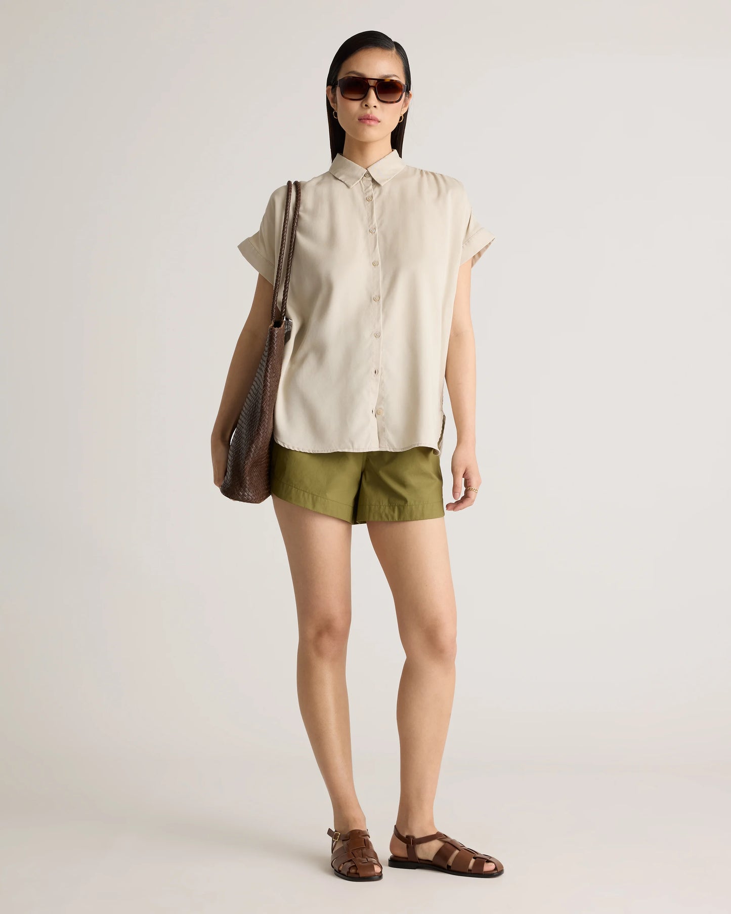 Vintage Wash Tencel Camp Shirt - XS / Taupe Brown