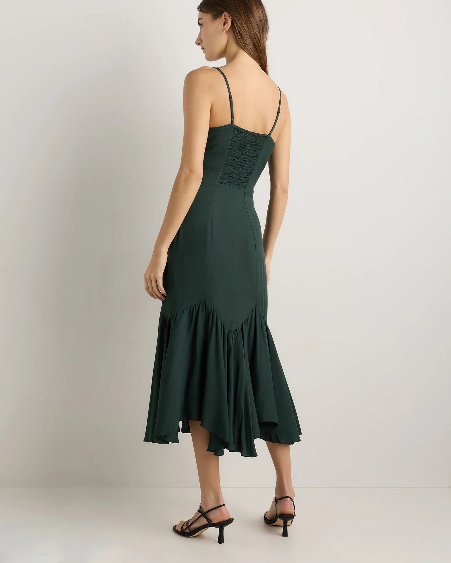Lightweight Crepe Pleated Hem Midi Dress - XS / Deep Navy