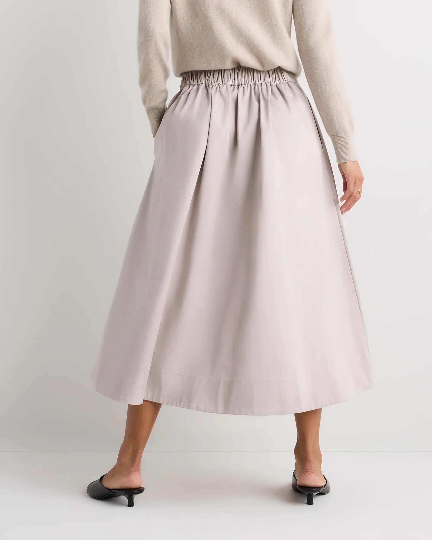 Organic Cotton Sateen A-line Midi Skirt - XS / True Black