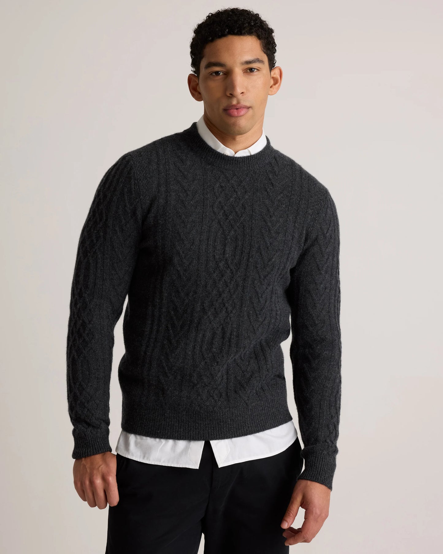Mongolian Cashmere Cable Crewneck Sweater - S / True Navy