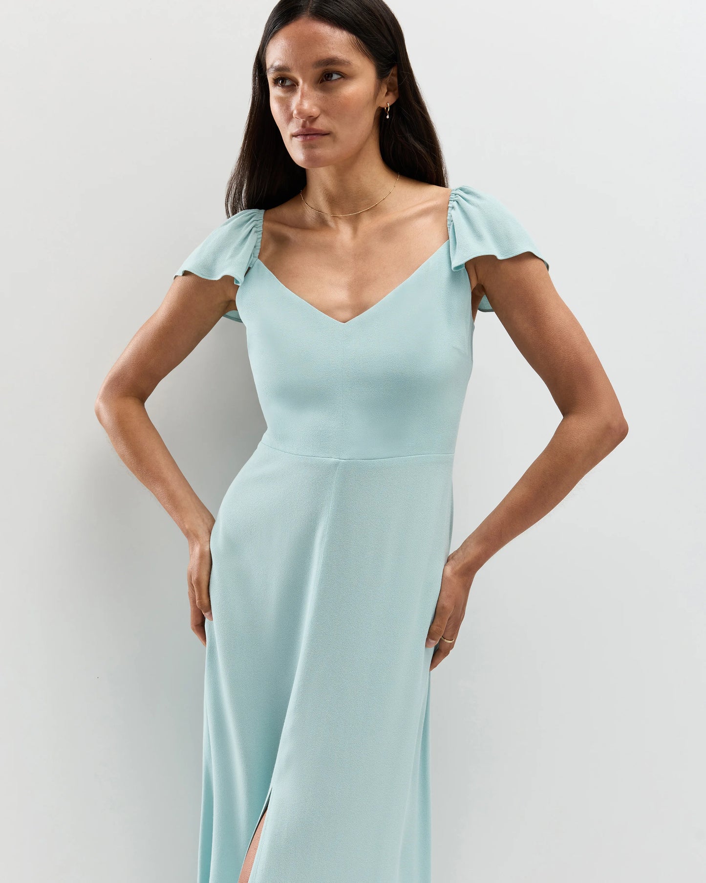 Lightweight Crepe Flutter Sleeve Midi Dress - XS / True Black