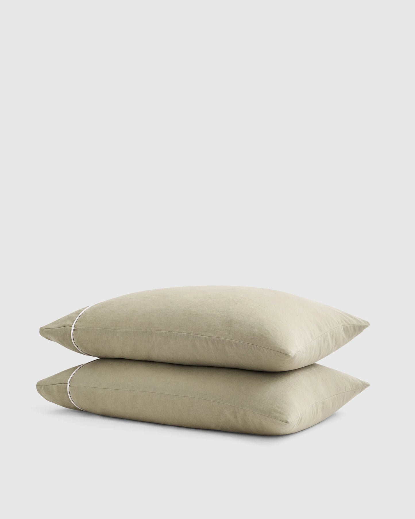 European Linen Piped Pillowcase Set - Standard / White/Cherry