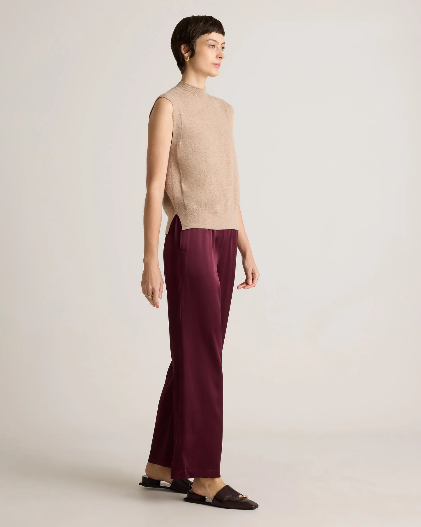 100% Washable Silk Drawstring Wide Leg Pants - XS / Black