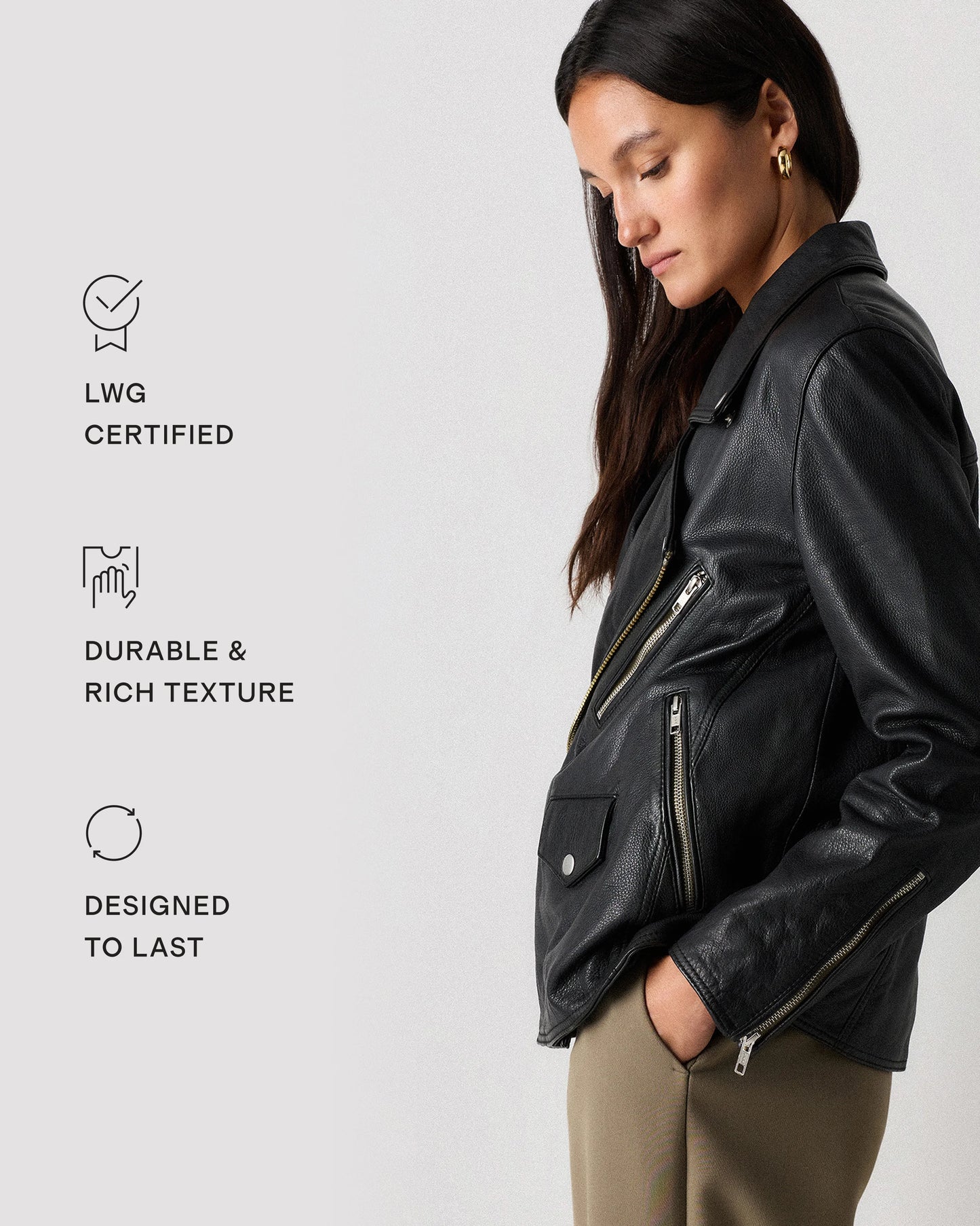 100% Leather Oversized Biker Jacket - XS / True Black