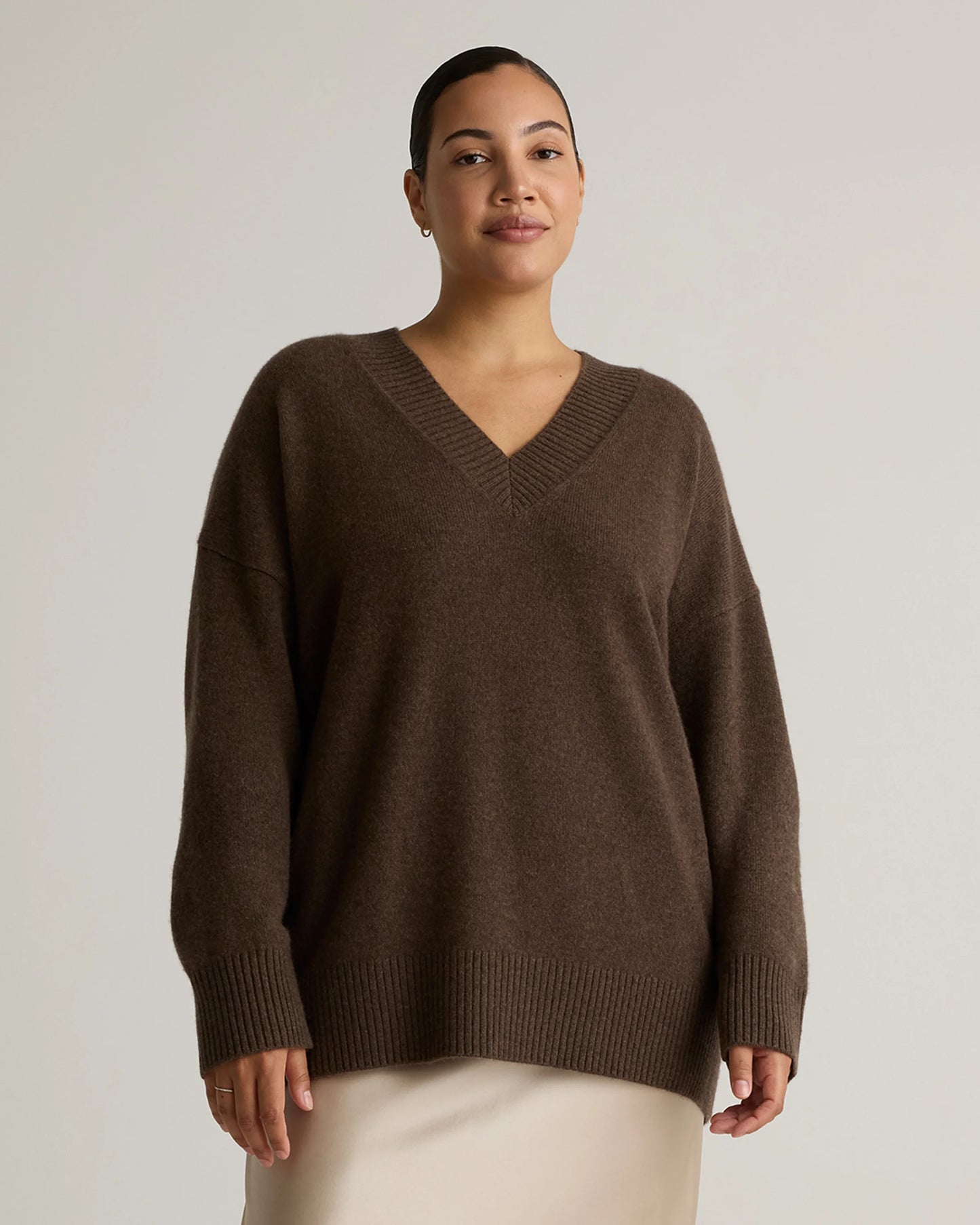 Mongolian Cashmere Oversized V-Neck Sweater - XS / Elk Brown