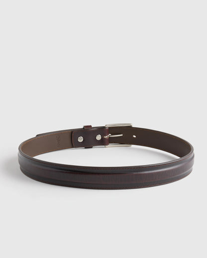 Hugo Contoured Leather Dress Belt - 30 / Hickory