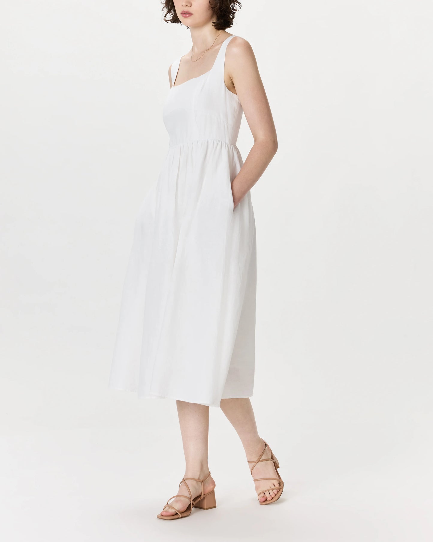 100% European Linen Fit & Flare Midi Dress - XS / Brick Red Heirloom Floral