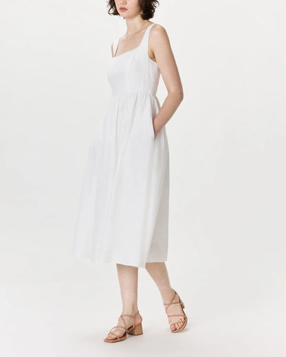100% European Linen Fit & Flare Midi Dress - XS / Brick Red Heirloom Floral