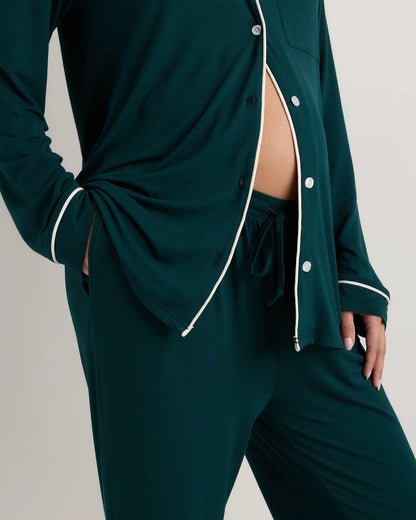 Bamboo Jersey Maternity Long Sleeve Pajama Set - XS / Nocturnal Green
