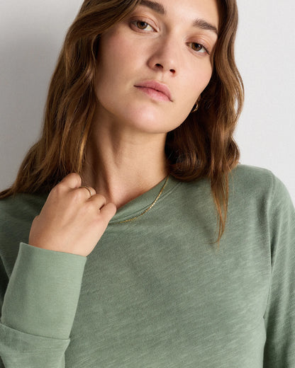 100% Organic Cotton Slub Long Sleeve Tee - XS / Smoked Thyme Green