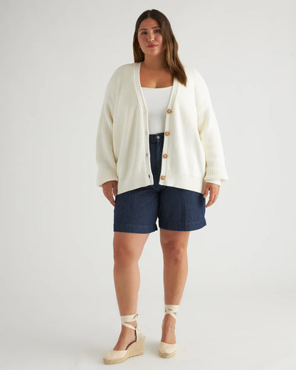 100% Organic Cotton Oversized Boyfriend Cardigan - XS / Speckled Beige