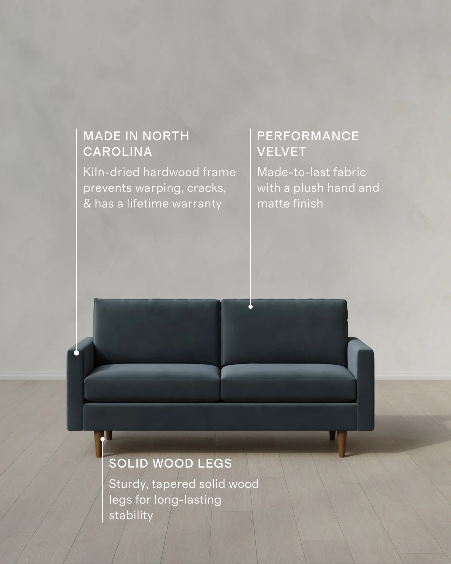 Atlas Midcentury Sofa in Performance Velvet - 6ft / Ivory