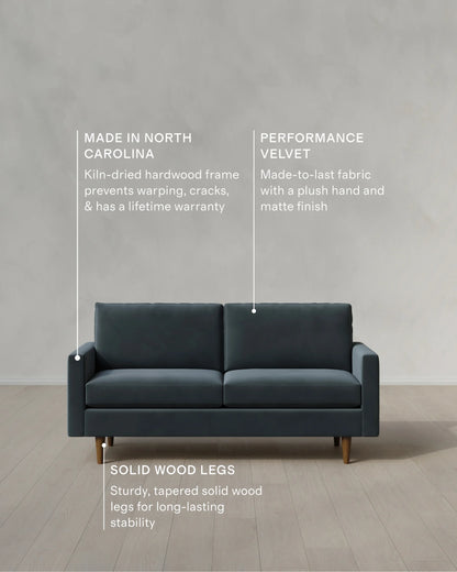 Atlas Midcentury Sofa in Performance Velvet - 6ft / Ivory