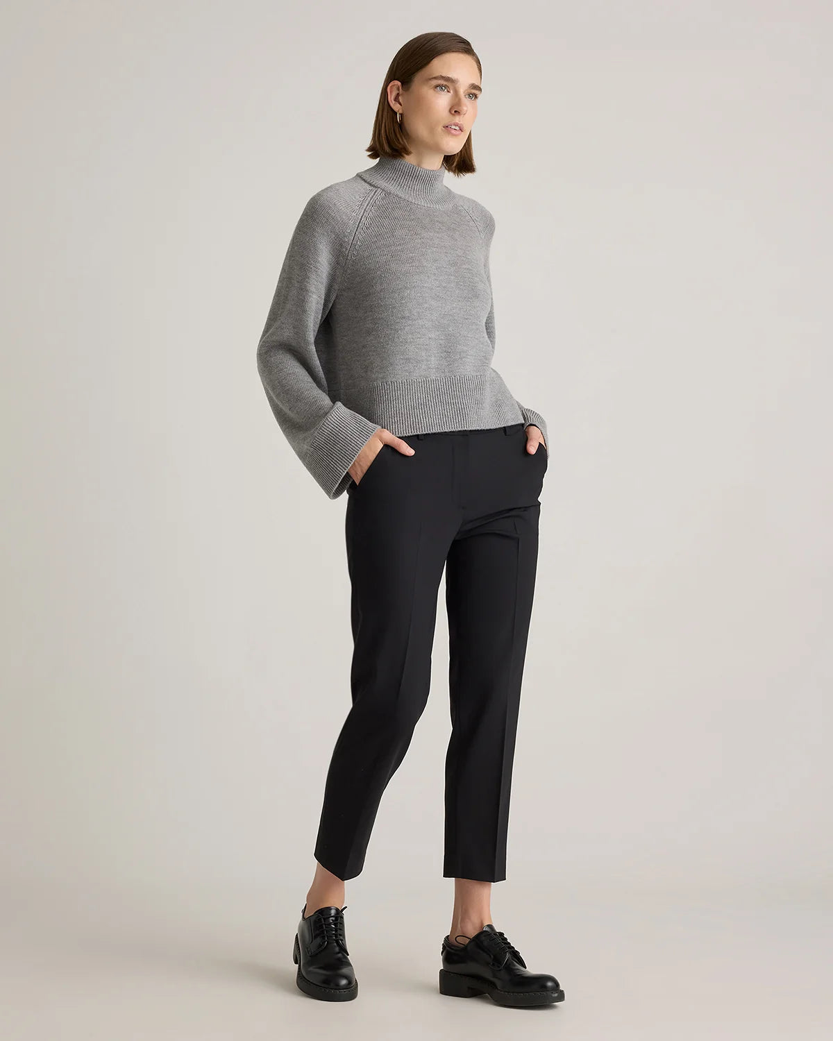 Australian Merino Wool Cropped Mock Neck Sweater - XS / Heather Bone