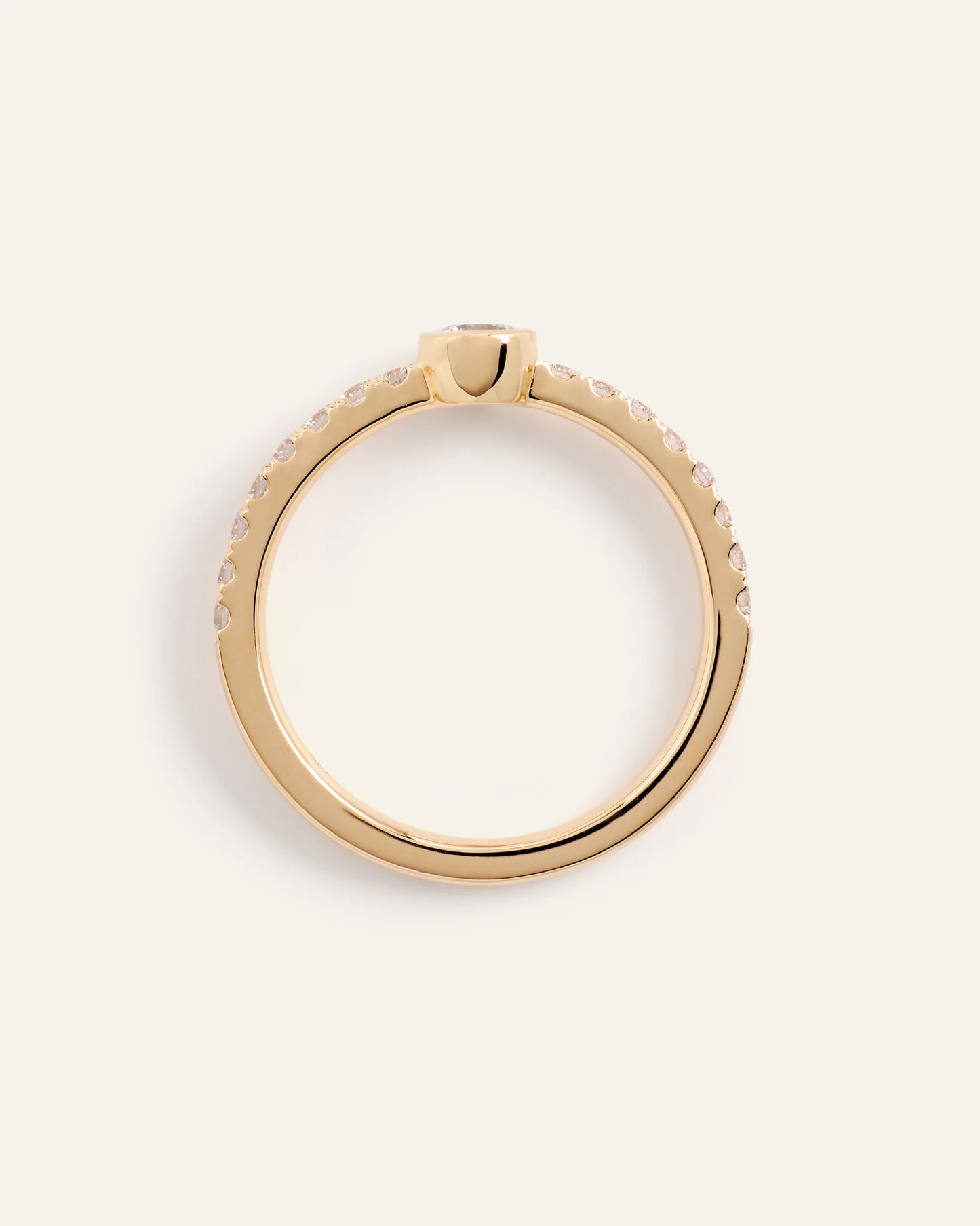 14K Gold Lab Grown Diamond Round Bezel Pave Ring - 4 / Yellow Gold