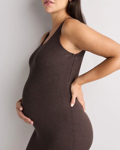 Lightweight Cotton Cashmere Maternity Fitted Midi Dress - XS / Mountain Spring Blue
