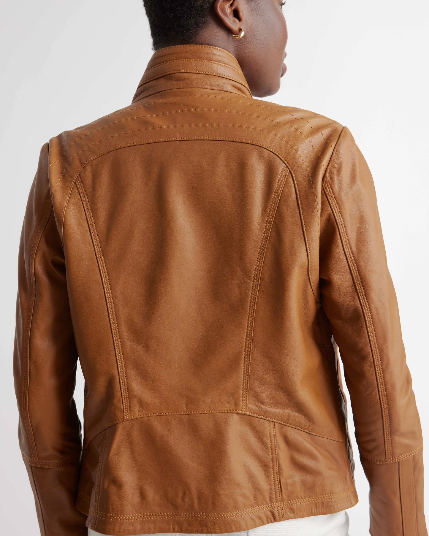 100% Leather Stand-Collar Jacket - XS / True Black