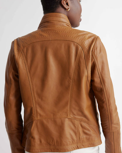 100% Leather Stand-Collar Jacket - XS / True Black