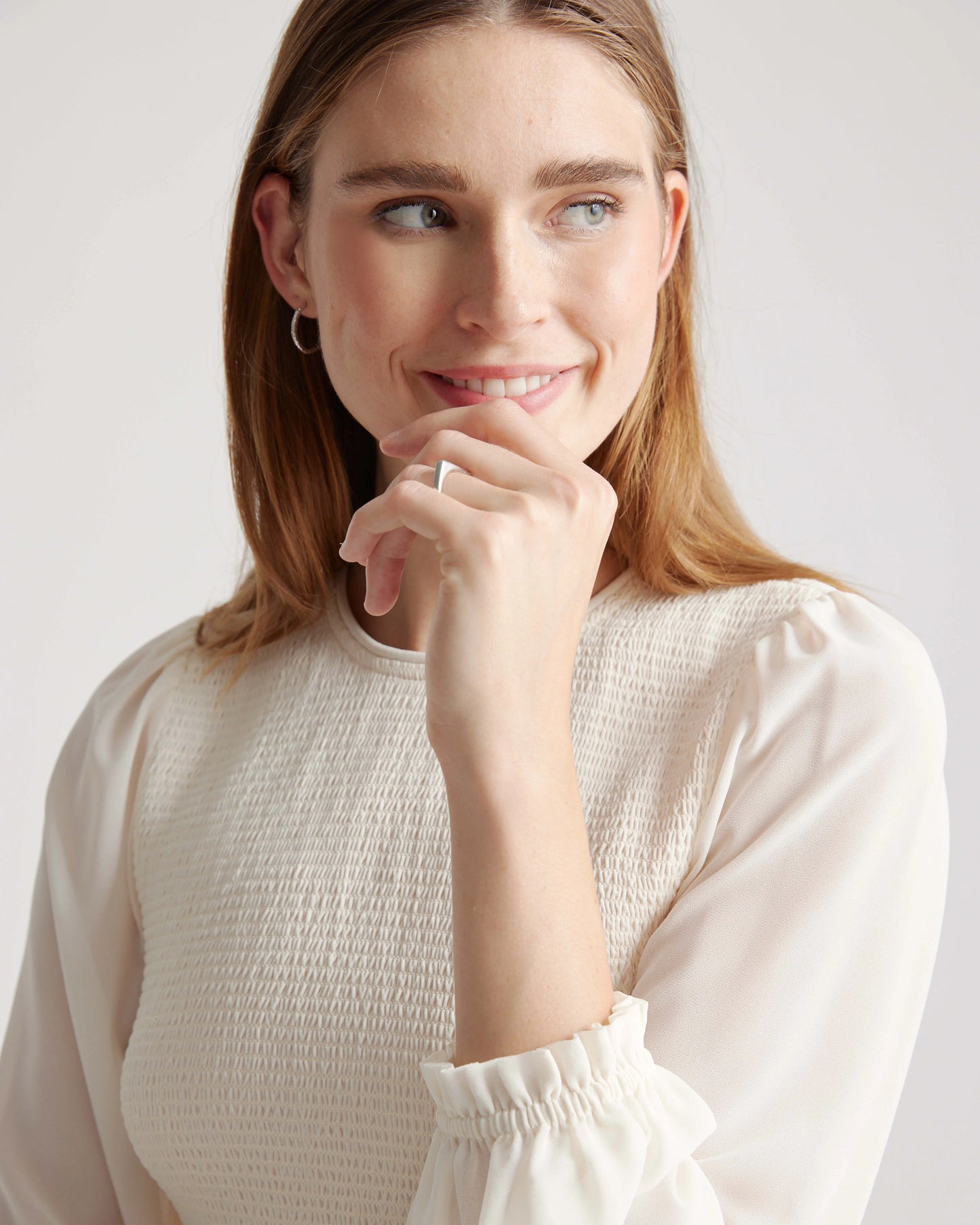 Chiffon Cropped Smocked Blouse - XS / Ivory