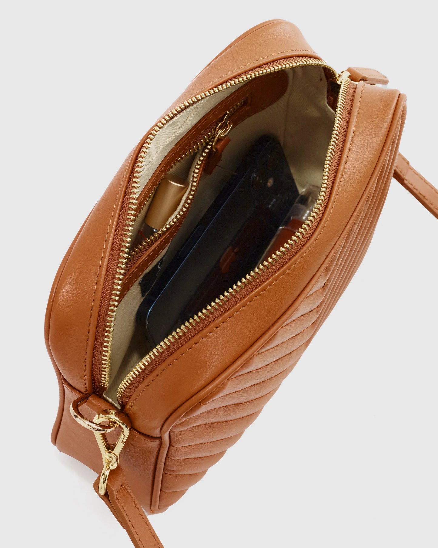Italian Leather Quilted Crossbody Bag - One Size / Black