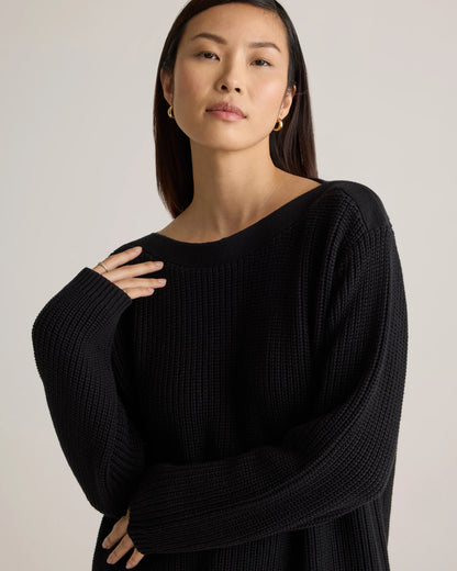 100% Organic Cotton Fisherman Boatneck Sweater - XS / Navy