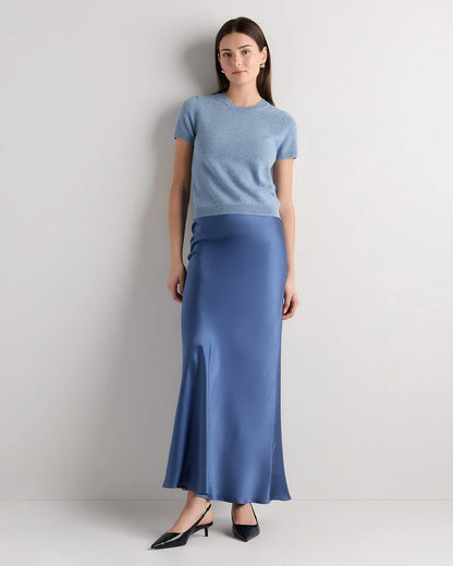 100% Washable Silk Maxi Skirt - XS / Champagne