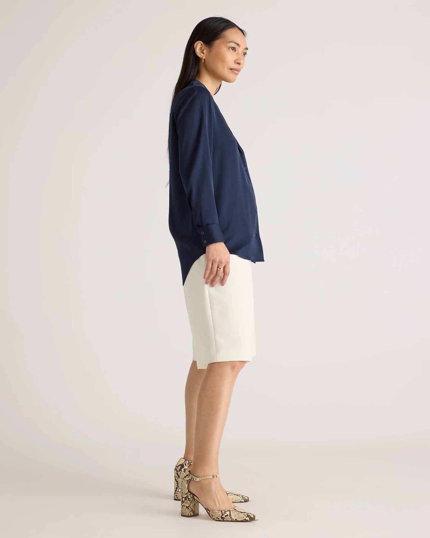 Washable Stretch Silk Notch Collar Blouse - XS / Moonstone Blue