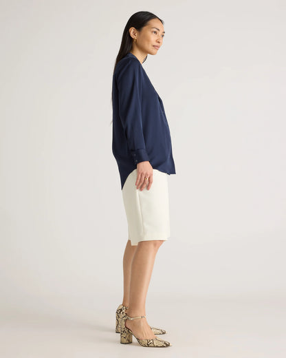 Washable Stretch Silk Notch Collar Blouse - XS / Moonstone Blue