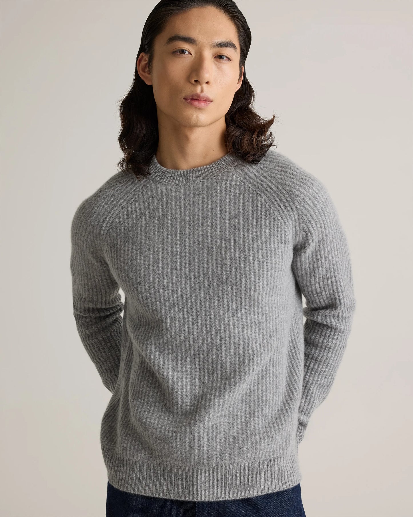 Mongolian Cashmere Fisherman Crewneck Sweater - S / Navy Marl