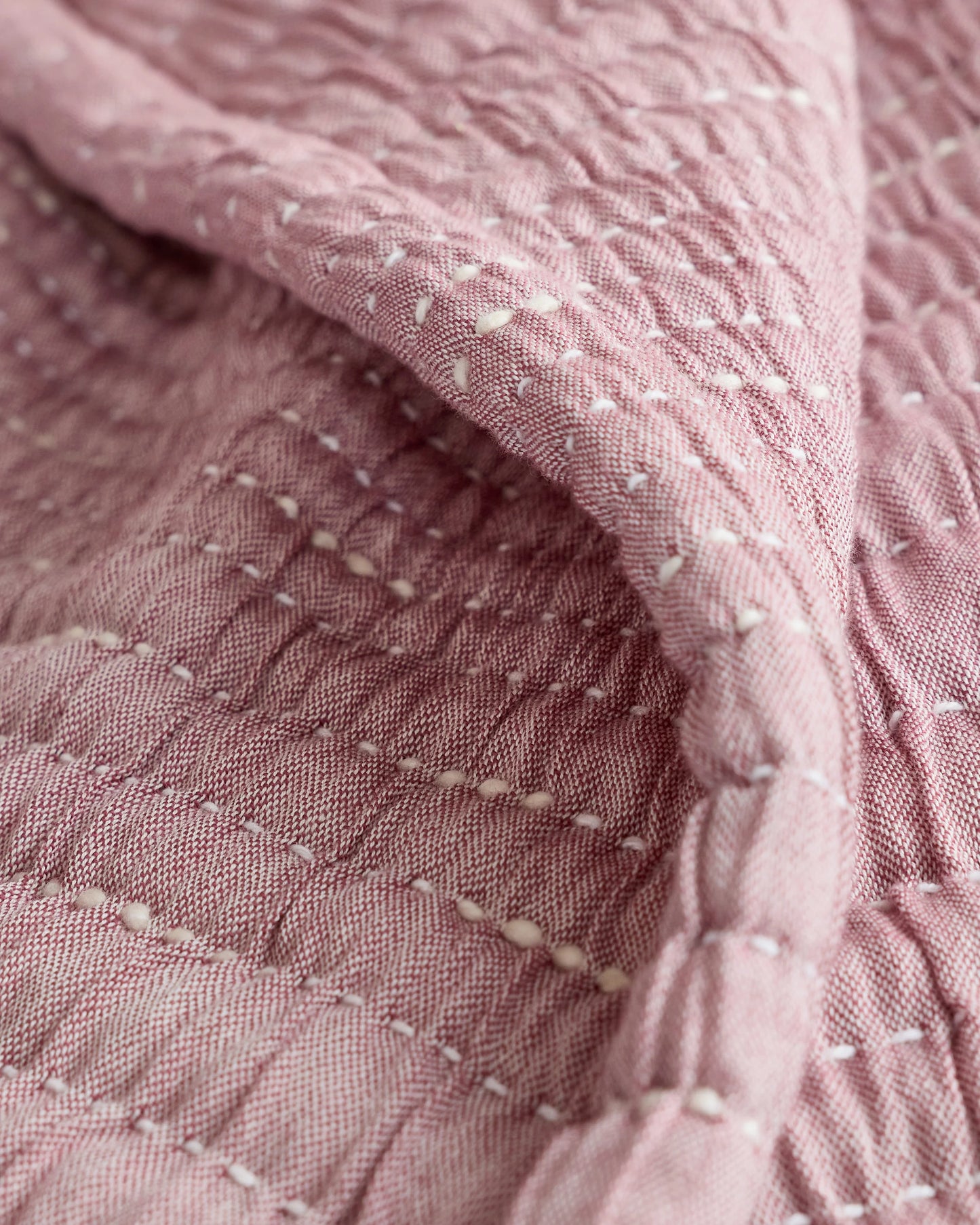 Organic Cotton Channel Stitch Coverlet Set - Twin / Coral Pink