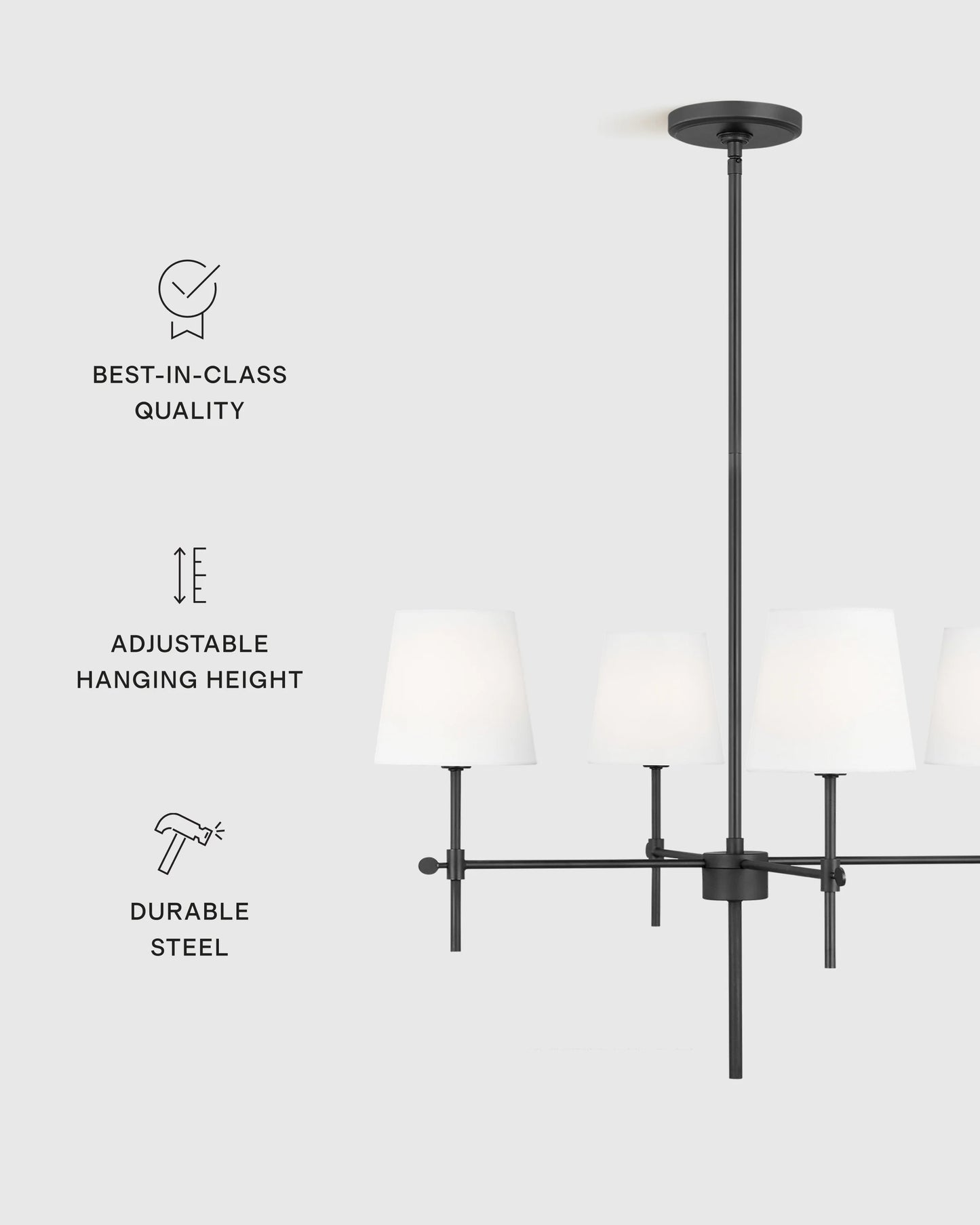 Linear Steel Chandelier with Linen Shades - Small / Black