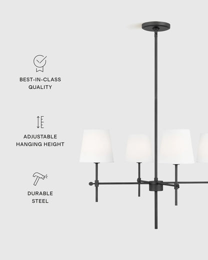 Linear Steel Chandelier with Linen Shades - Small / Black