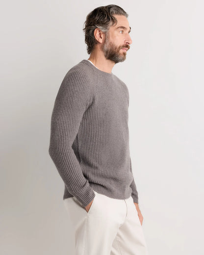 Mongolian Cashmere Fisherman Crewneck Sweater - S / Navy Marl