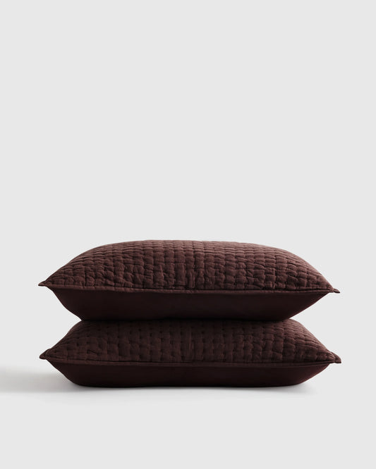 European Linen Cotton Stitch Sham Set - Standard / Stone