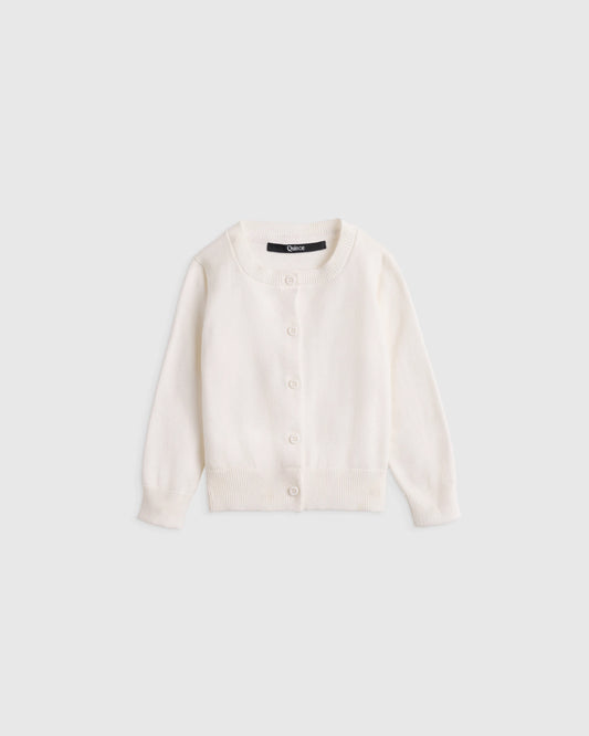 100% Organic Cotton Crewneck Cardigan - 0-3M / Ivory