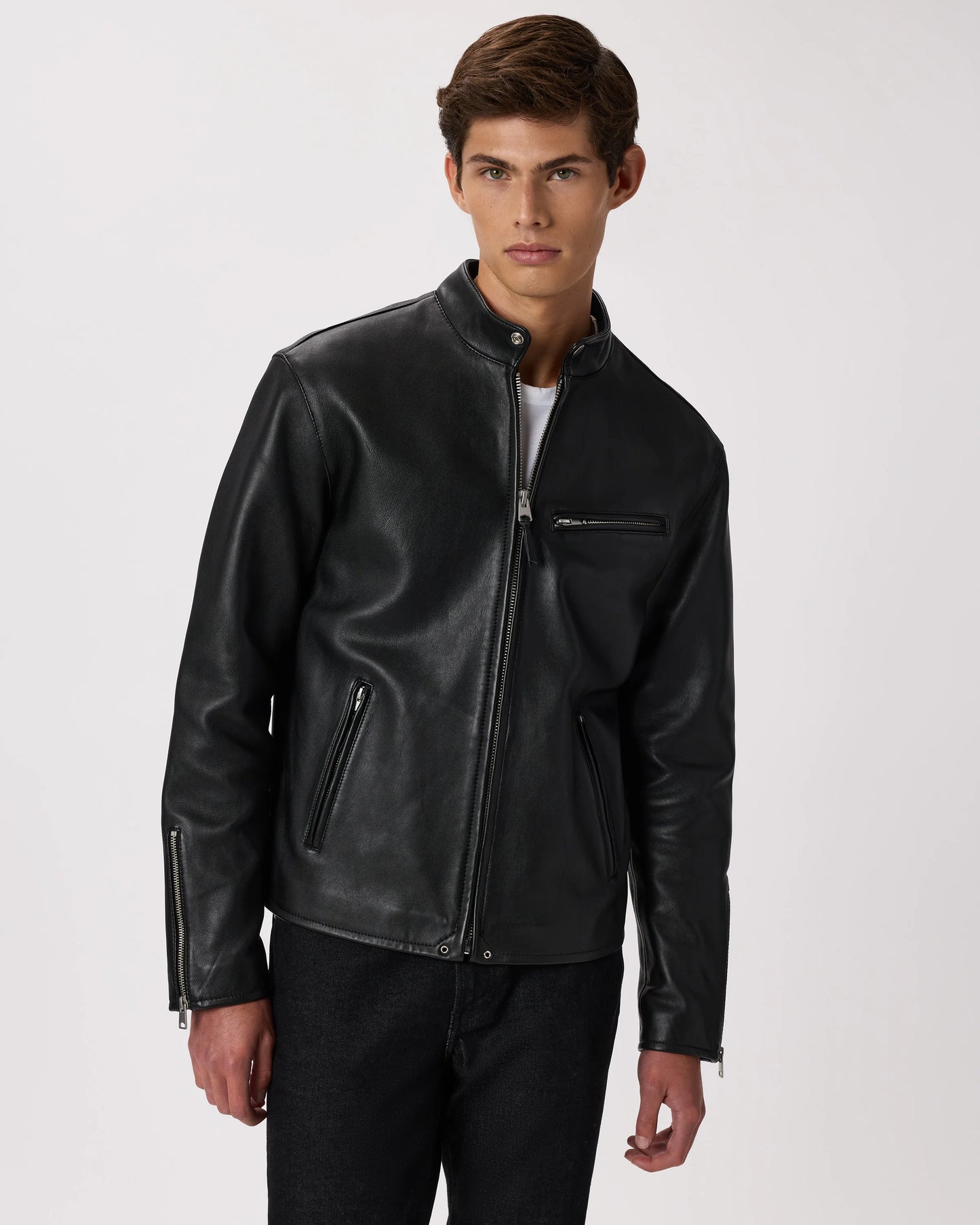 100% Leather Café Racer Jacket - S / Rich Brown