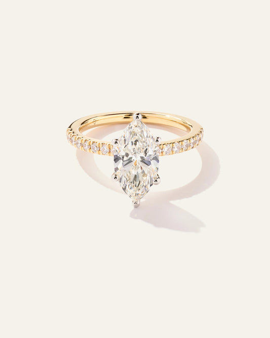 Lab Grown Diamond Marquise Petite Pave Engagement Ring - 2ct - 4 / Yellow Gold