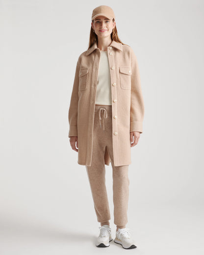 100% Merino Wool Long Shirt Jacket - XS / Heather Bone