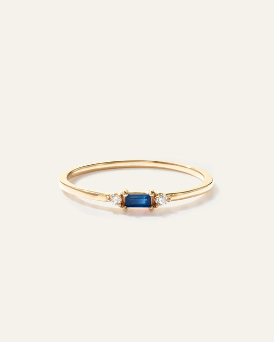 14k Gold Baguette Gemstone with Diamonds Ring - 4 / Blue Sapphire