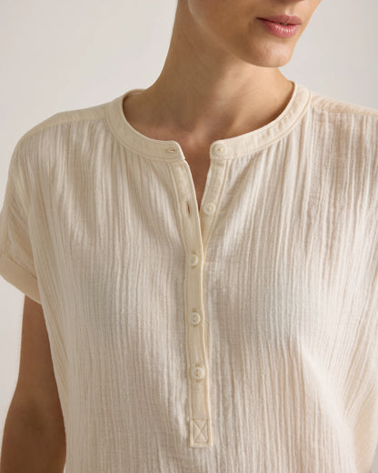 100% Organic Cotton Gauze Roll Sleeve Shirt - XS / Spiced Orange