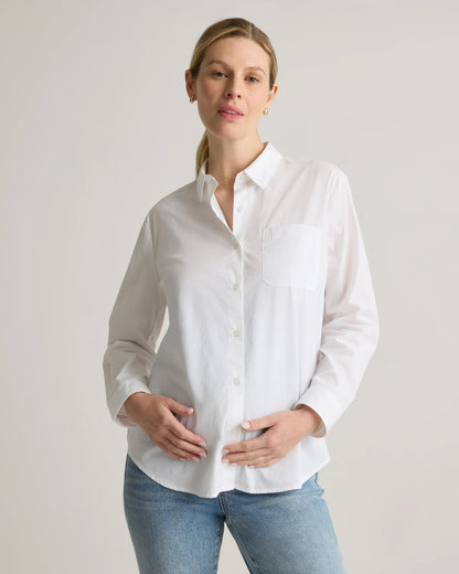 100% Organic Cotton Poplin Maternity Long Sleeve Shirt - XS / Classic White