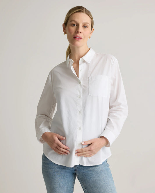 100% Organic Cotton Poplin Maternity Long Sleeve Shirt - XS / Classic White