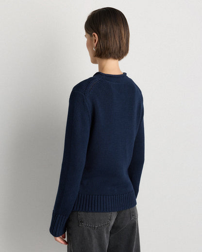 100% Organic Cotton Roll Neck Sweater - XS / Cornflower Mini Stripe