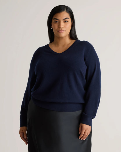 Mongolian Cashmere V-Neck Sweater - 1X / Heather Vintage Pink