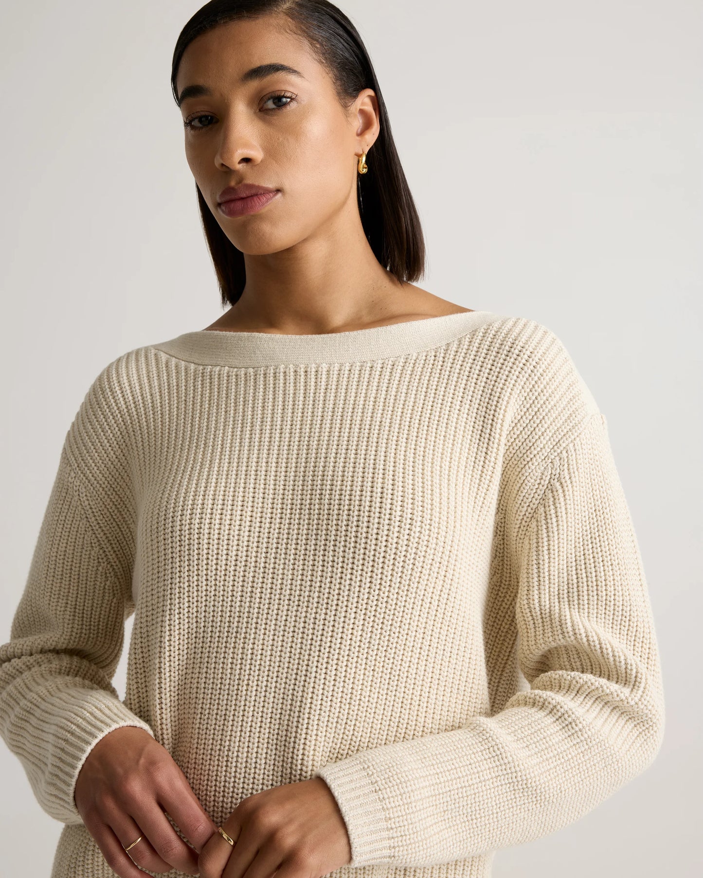 100% Organic Cotton Fisherman Boatneck Sweater - XS / Navy