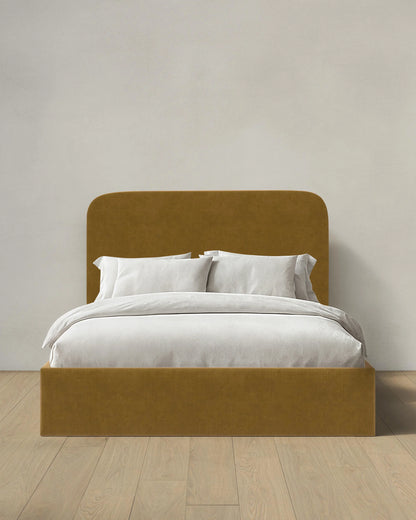 Curved Bed in Performance Velvet - Full / Walnut