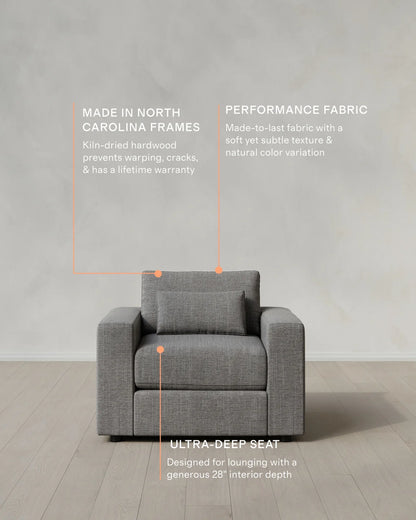 Ashford Deep Seat Chair and a Half in Performance Chenille Linen Blend - 46" / Snow