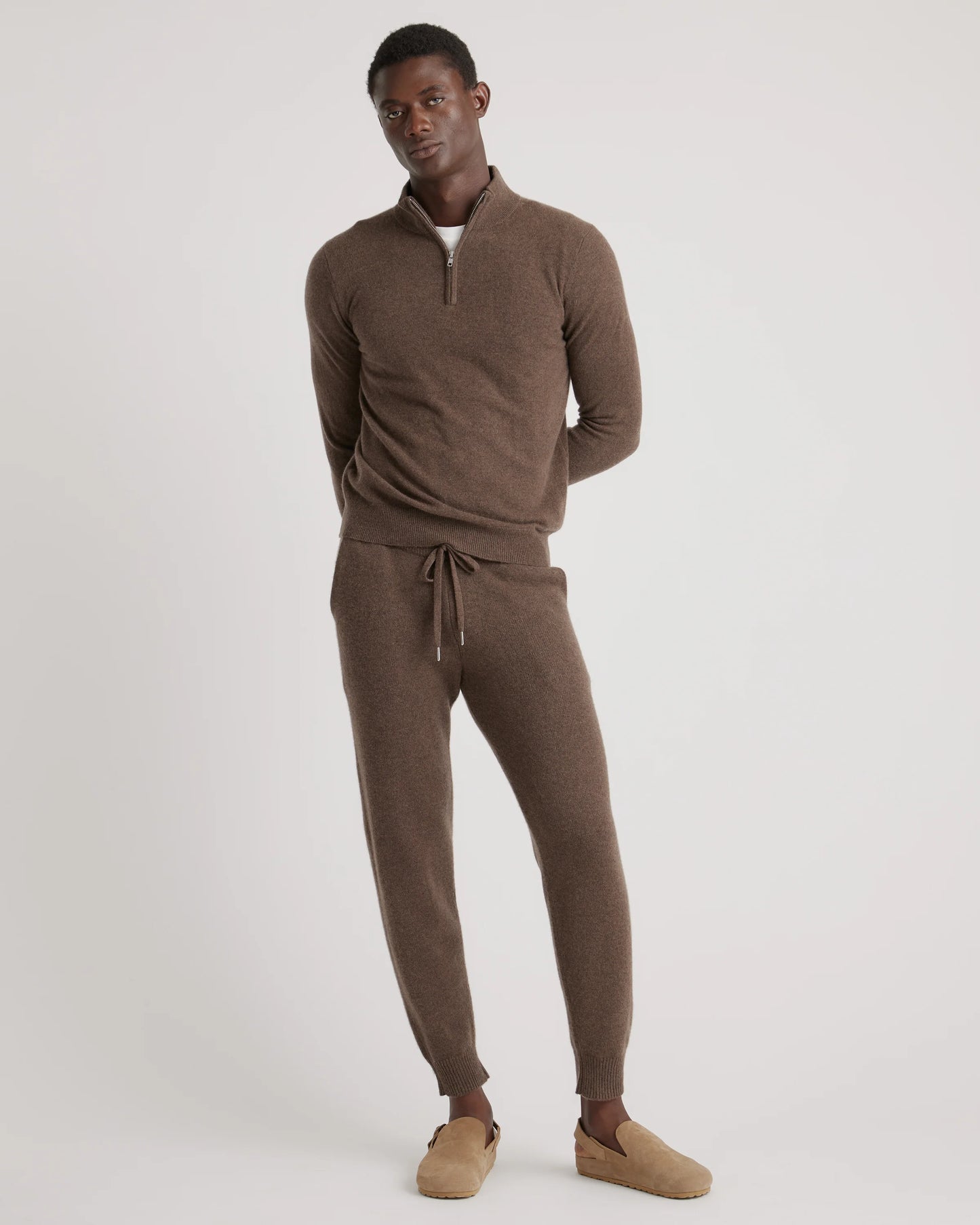 Mongolian Cashmere Quarter Zip Sweater - S / Olive Twist