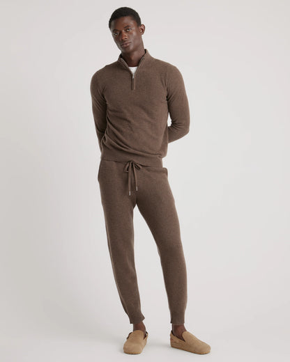 Mongolian Cashmere Quarter Zip Sweater - S / Olive Twist