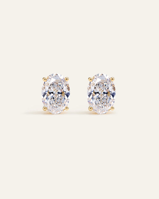 14K Gold Lab Grown Diamond Statement Oval Studs - 6ctw - One Size / Yellow Gold